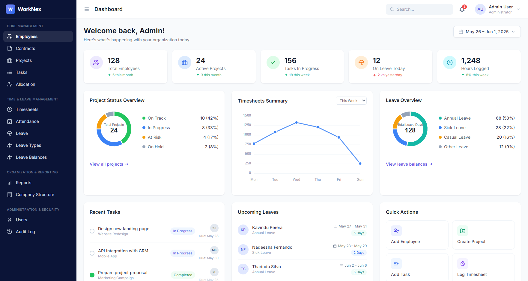 WorkNex Admin Dashboard